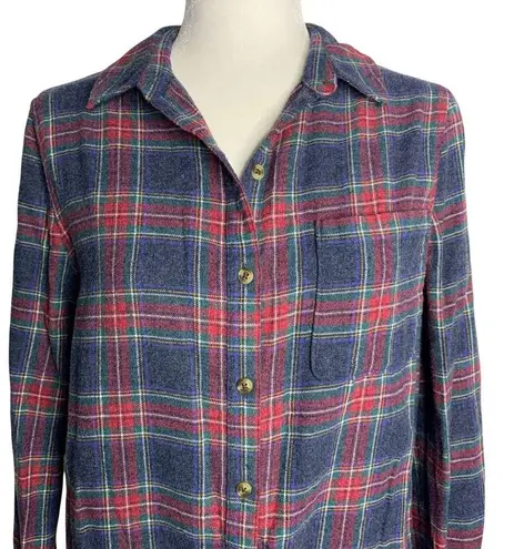 Aeropostale  Boyfriend Fit Flannel Shirt M Blue Plaid Button Up Chest Pocket