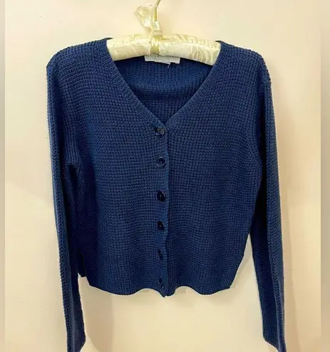 Luisa Lorenzi Navy Blue Cotton Cropped Button Front Cardigan S/ M