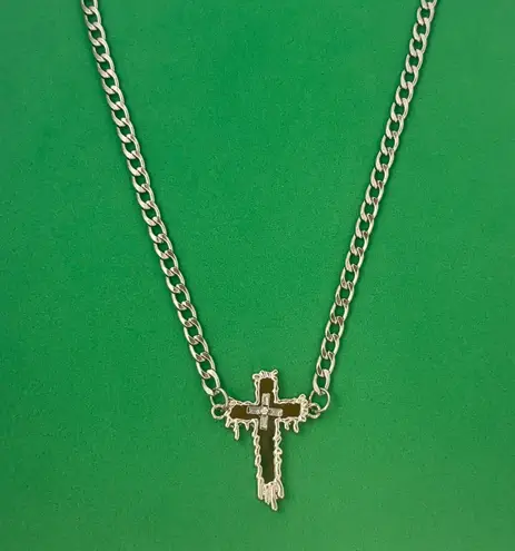Titanium Steel Link Chain Cross Necklace for Men Women,Unisex Hip Hop Necklace Silver