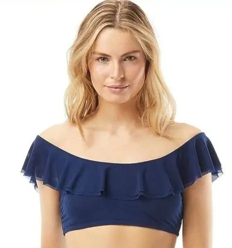 Carmen Marc Valvo Women's Mesh Ruffle Midnight Blue Bikini Top size Medium NEW