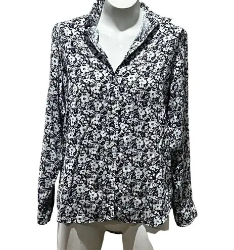 Grayson Women's Floral Button Down Blouse Multicolor Long Sleeve Collared Casual Blue Size M