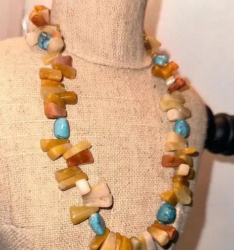 Vintage STERLING SILVER CHUNKY TURQUOISE & AGATE NECKLACE Green