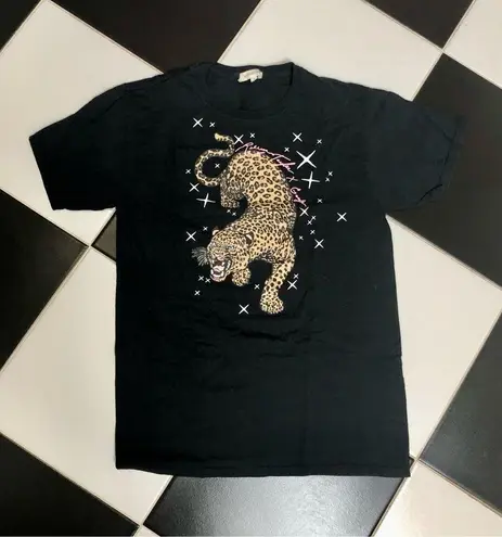 Rebecca Taylor x Google Collab Black Graphic T-Shirt Tee Cheetah Animal Print S