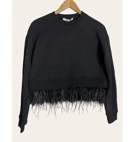 Derek Lam 10 Crosby Black Crewneck Ostrich Feather Hem Pullover Sweater Size S