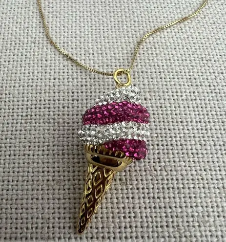 Simone I. Smith Sterling Pink Clear Crystal Ice Cream Cone Pendant Necklace $900