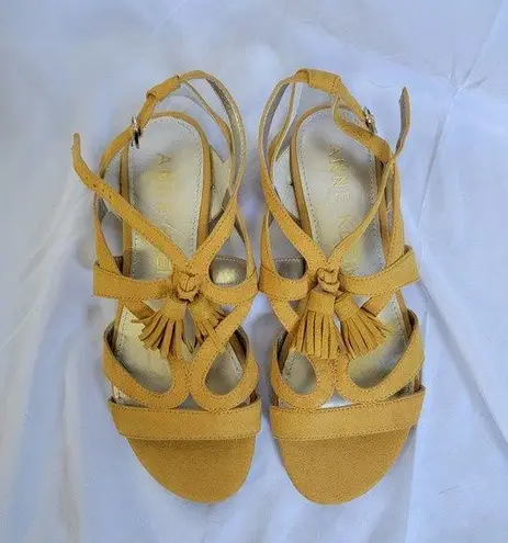 Anne Klein  NWOB Noreena Golden Yellow Flat Tassel Boho Women's Sandal Size 6