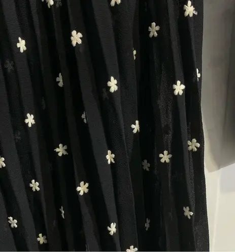 Maje Rivoli Floral Embroidered Black Pleated Midi Dress, Size 3 (Size L)