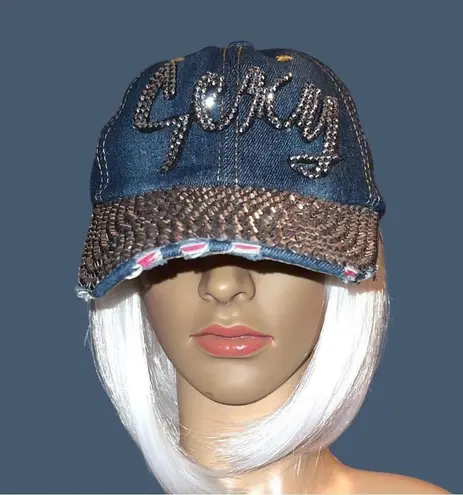 Awesome distressed jean cap with sexy on front and sparkly! Blue thumbnail 2