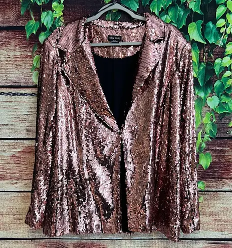 City Chic Sequin Jacket Size M 18 Pink Blazer New Years Valentines Coat Sparkle