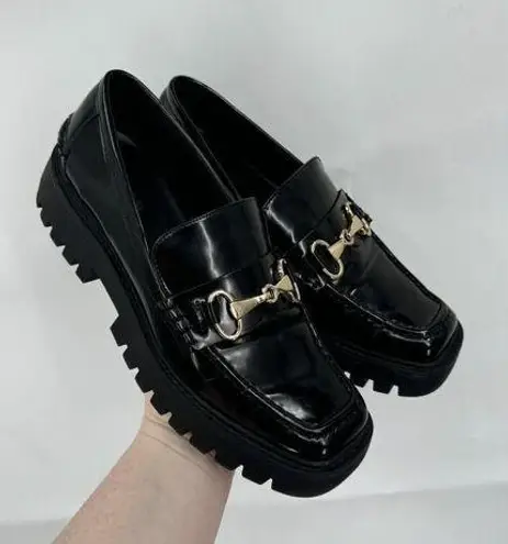 Open Edit  Loafer Women 8 Black Patent Dark Academia Preppy Y2K Buckle Horse Bit