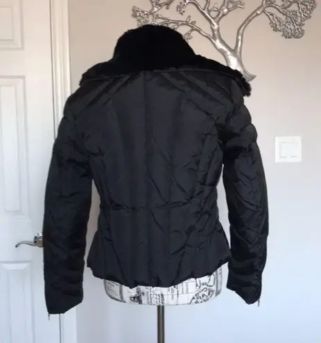 Andrew Marc Rabbit Fur Feather down Puffy Coat Rain Winter crop moto biker y2k whimsygoth