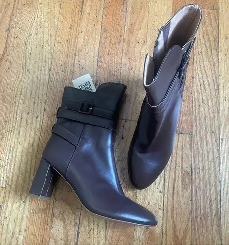 Rag & Co Brown Leather Block Heel Booties Size 9