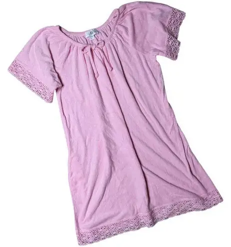 Vtg 1980s Ashley Ames Pink Cotton Blend Terrycloth Lace Trim House Dress L Size L