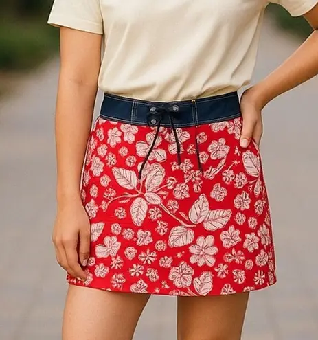 Catalina Ocean Gear Red White Floral Cute Mini Swimsuit Swim Board Skirt ~ SMALL
