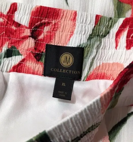 JM Collection White Floral Crinkled Midi Skirt NEW Size XL