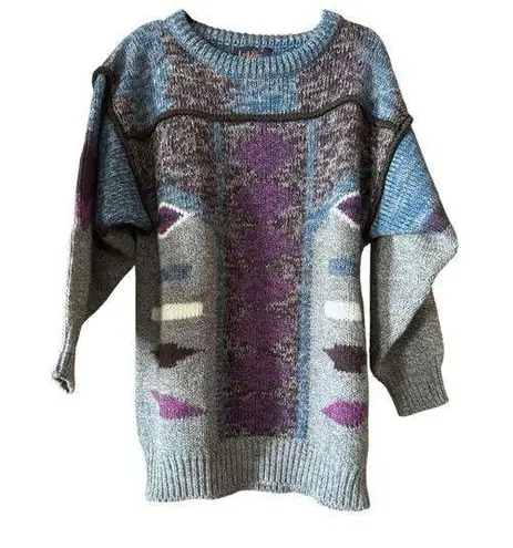 Vintage Le Roy M Geometric Knit Sweater 80s 90s Aztec Southwestern Size M