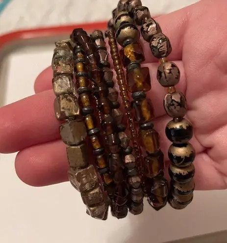 Large Chunky Stretchy Spiral Bracelet Beaded Dark Multi Colors