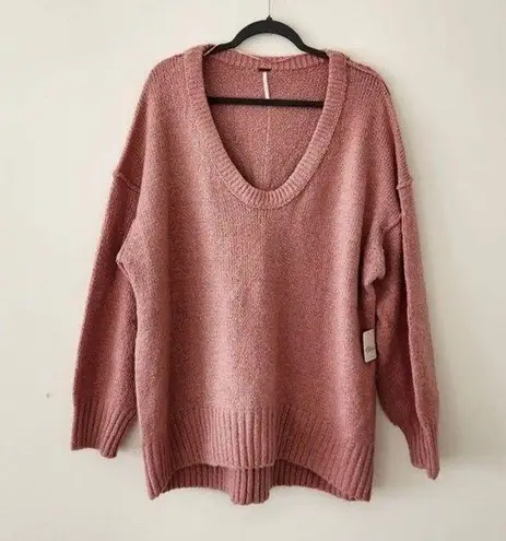 Free People Brookside Oversized Tunic Off Shoulder Sweater Alpine Rose Pink Medium