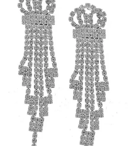 SILVER TONE CLEAR RHINESTONE DANGLE EARRINGS