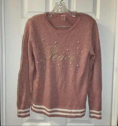 Holiday Time  Pink/White “Peace” Pullover Christmas Sweater S