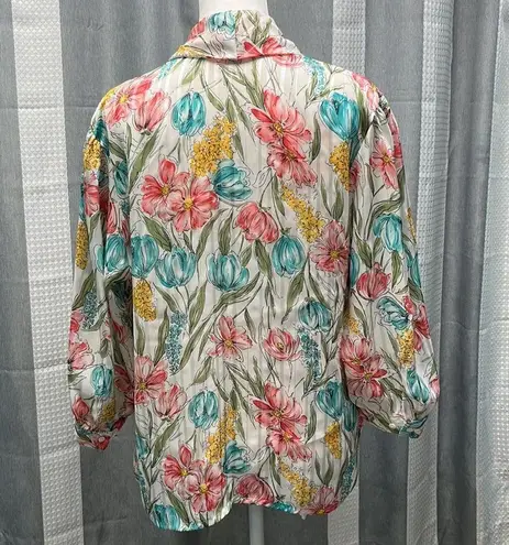 Vintage Floral tie front sheer blouses size 14 White