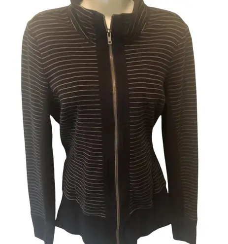 CAbi  Sprint Striped Jacket Sz. M #3378 Full Zip Up Curved Back Hem Black Sporty