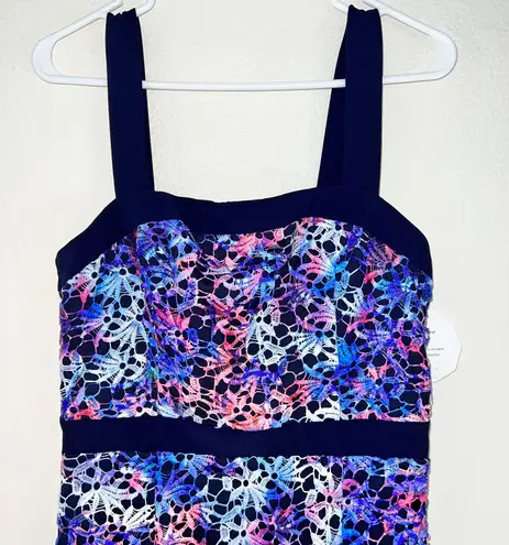 Paper Dolls NWT Navy Printed Square Neck Lace Side Slit Dress