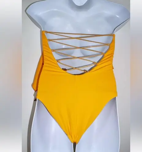 Ochie Olivia One Piece Swimsuit Size: Large New Yellow Off The Shoulder Tie Up