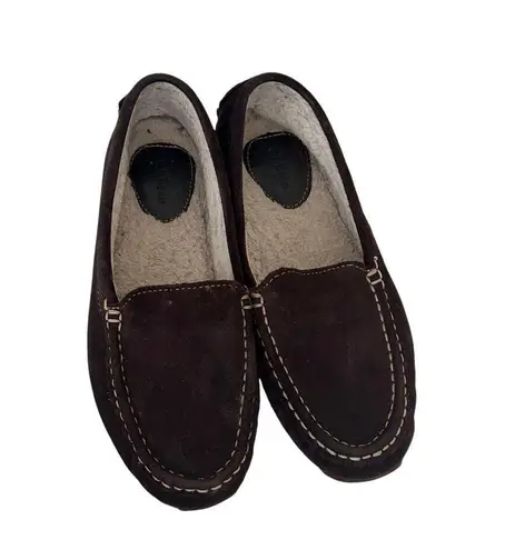 LL Bean Brown Suede Sherpa Lined Slippers Moccasins Sz 9
