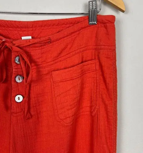 Sundance Pants Womens Small Orange Gauze Button Front Straight Leg Coastal Beach