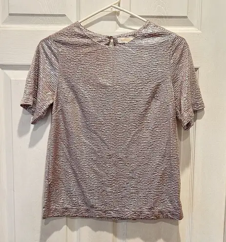 Monteau Womens Blouse Small Short Sleeve Pink Metallic Shiny Retro