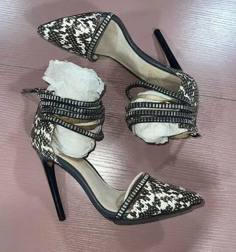 L.A.M.B. Fernley Black/White Snake-print Stilettos