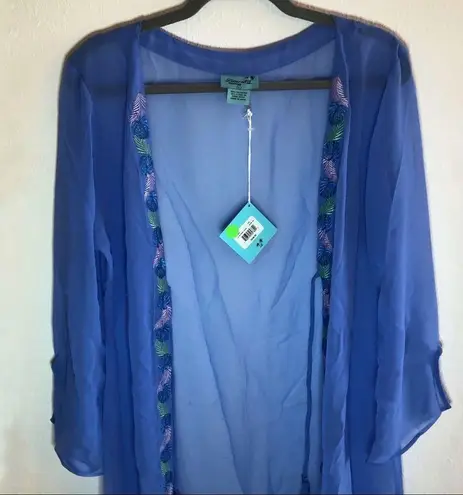 Letarte Cover Up Handmade South Ocean Embroidered Beach Tunic in Azure Sz L NWT Blue Size L