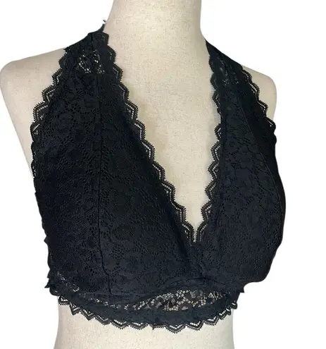 Aerie Auden Wildflower Lace Padded Halter Bralette Black Size XL