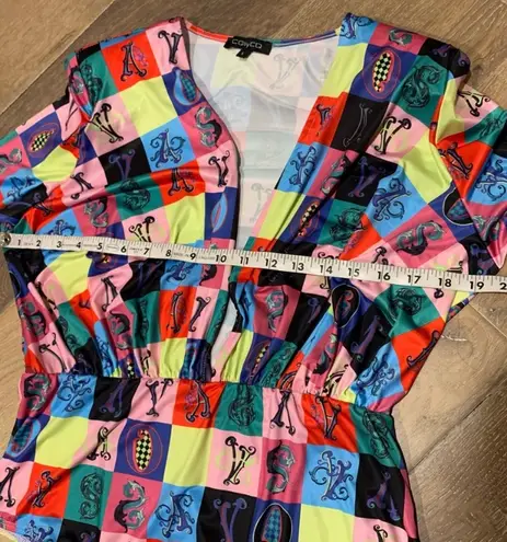 Deep plunge neck colorful bodysuit size L Size L