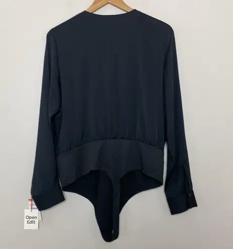 Open Edit Nordstrom  Long Sleeve Deep V Bodysuit Black Size XL NWT