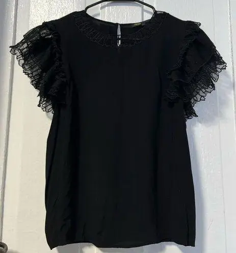 Maje Black Lucille blouse with lace ruffled sleeves 2