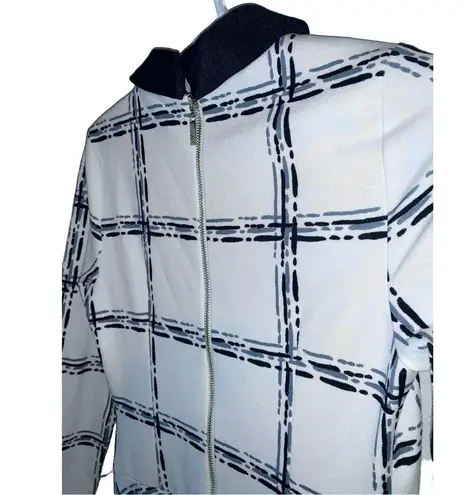 Eliza J Fit & Flare Preppy White Black Plaid Pattern Office work Collar Dress