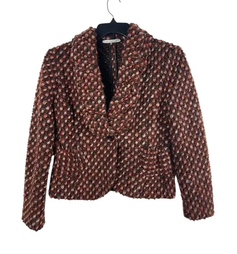 Blugayà Made in Italy Wool Blend Bouclé Textured Blazer Black Orange Women’s 10