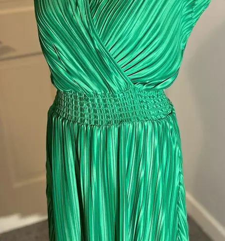 DKNY  Women’s Green Midi Stretch Ruched Pleated V-Neck Wrap Cap Sleeves Dress 12