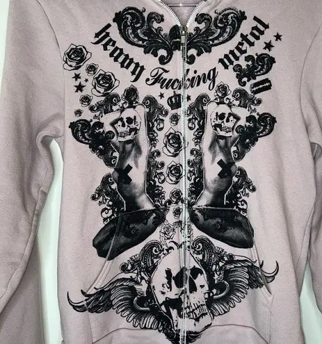 Unique print Heavy F*cking Metal zip up Hoodie size medium HAS FLAWS