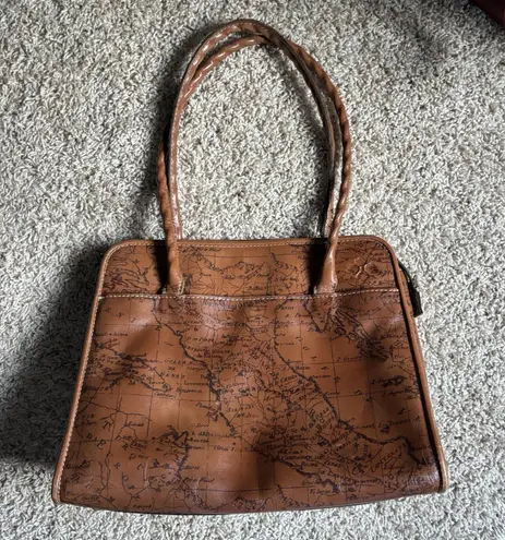 Patricia Nash Purse Leather Calvi Satchel Shoulder Bag Signature Map Riot Rust