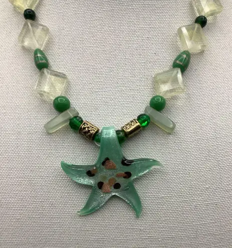 Handmade Beach Style Y2K Vintage Green Seastar Glass Beaded Necklace