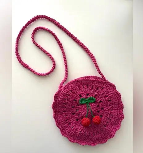 Handmade Crochet Pink Cherry Bag Round Artisan Crossbody Summer Viral