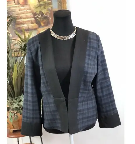 Wame Women Jacket 44 Academia Plaid Military Open Front Lined Contrasting Trim Size undefined