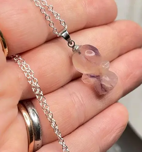 Fluorite clear purple banding yellow cherub child angel pendant carving necklace