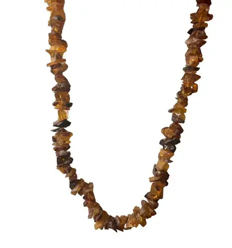 Vintage Raw Unpolished Dark Honey Baltic Amber Chips Necklace Jewelry Orange