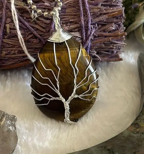Handmade Tigers Eye Tree of Life Silver tone Pendant š¤āØ