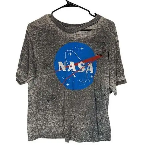 Fifth Sun  Gray Short Sleeve Nasa Graphic Distressed T-Shirt Women Sz L