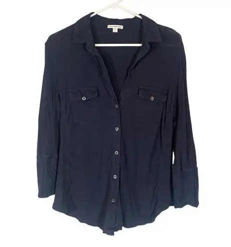 James Perse Black Lightweight Button Down Shirt Women Sz 4